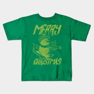 Skiing Snowman - Merry Christmas - Green Kids T-Shirt